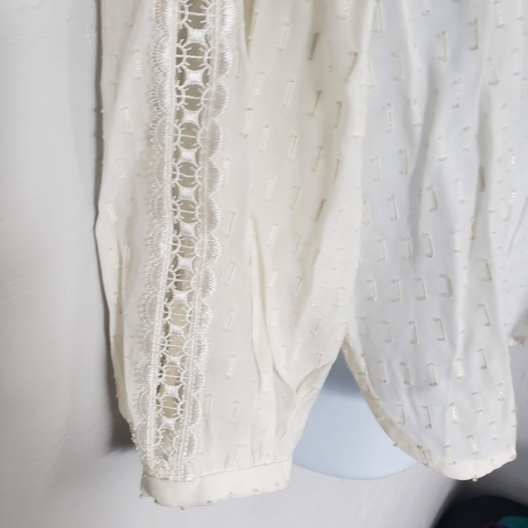 Sandro Women's 2 Ivory Long Sleeve Button Up Blouse Metallic Gold Silk Blend Top - Picture 7 of 11